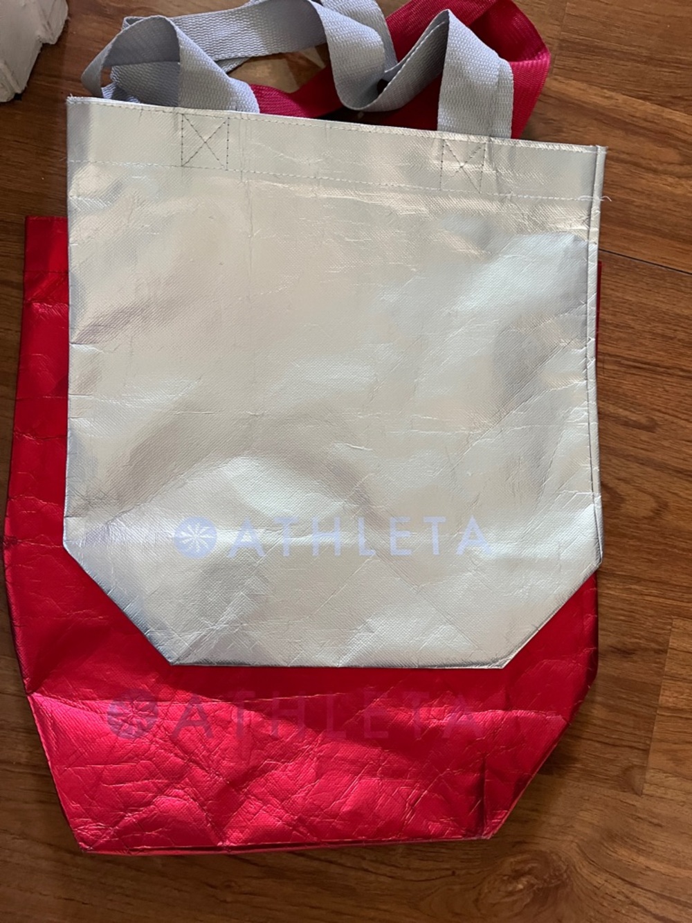 Athleta Red and Silver Reusable Tote Pair
